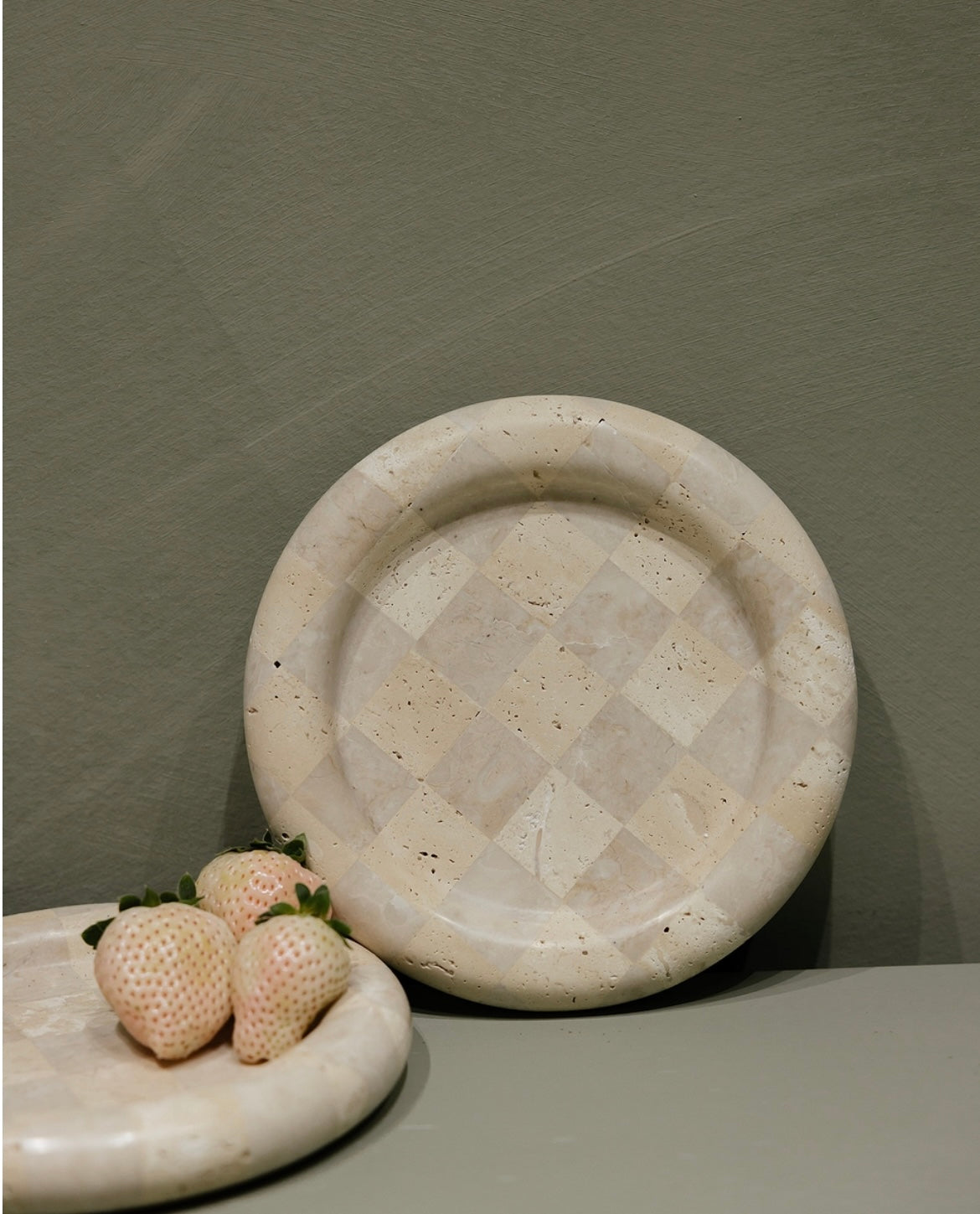 Travertine checkered catchall tray
