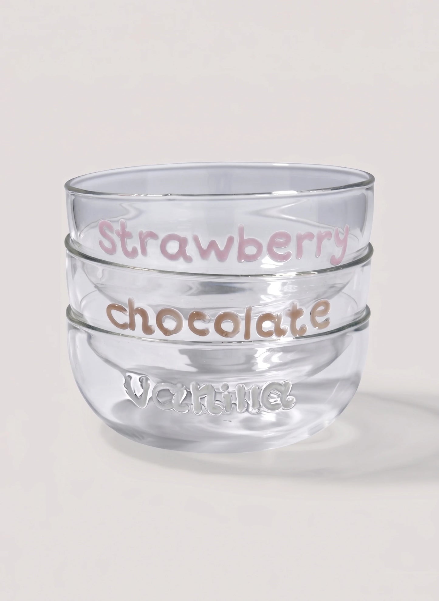 Ice cream flavors glass bowls ( set of 3)