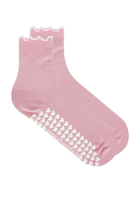 Pink Ruffle Heart Grip Socks