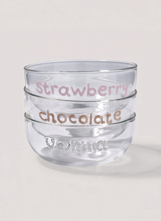 Ice cream flavors glass bowls ( set of 3)