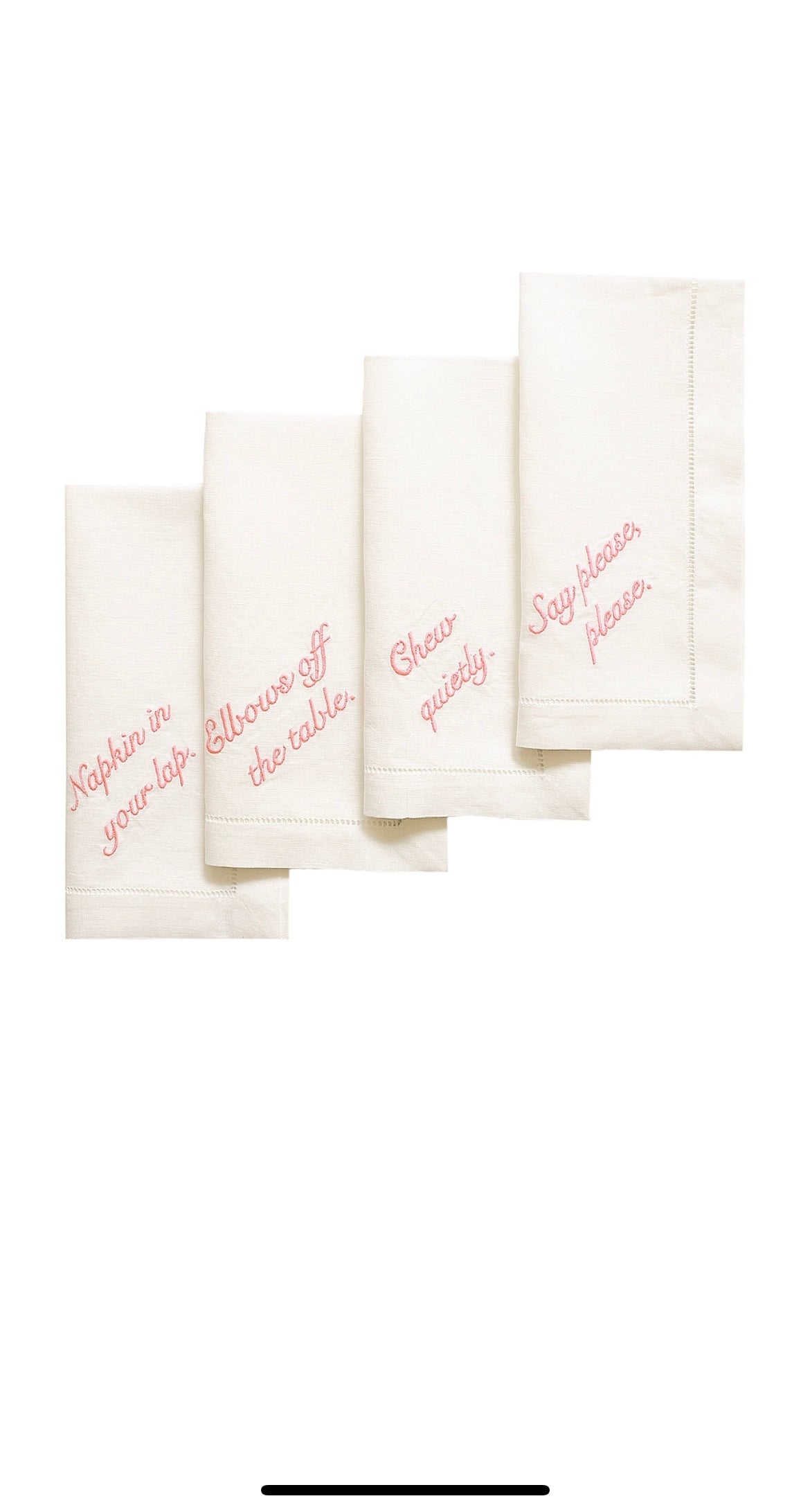 Embroidered Etiquette Napkin Set – Blush Script (Set of 4)
